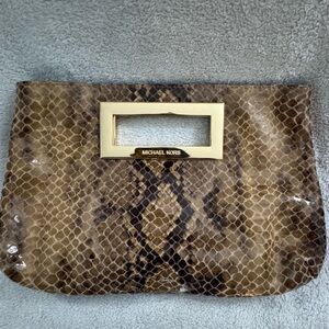 Michael Kors Brown Snakeskin Wristlet with Gold Handle